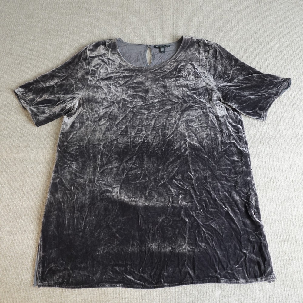 Eileen Fisher Womens Top Small Gray Solid Velvet Rayon Silk Short Sleeve