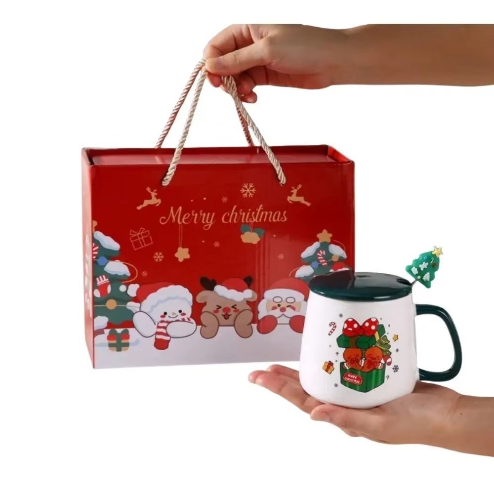 Luxury Christmas Mugs Gift Box Set Ceramic mug Snowman & Santa Cups with Lid