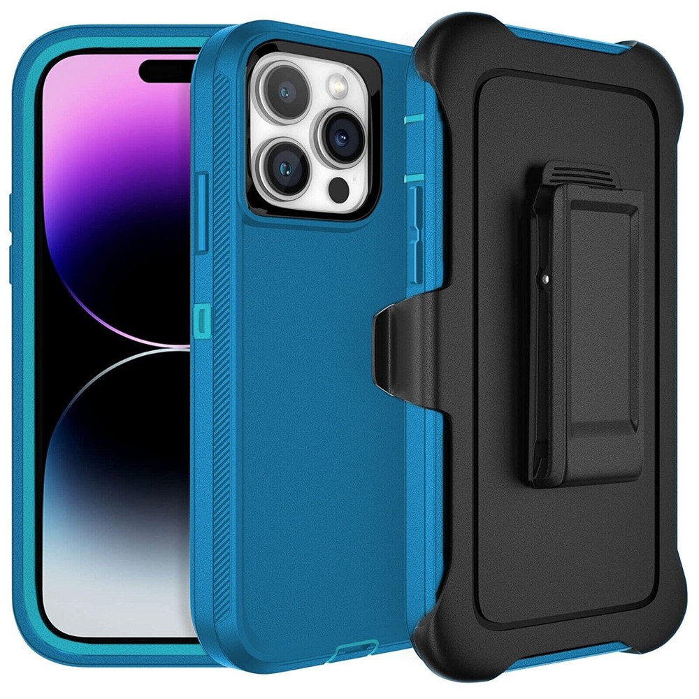 Teal Rugged Defender Case for iPhone 16 /15/14/13/ with Belt clip Fits Otter Box