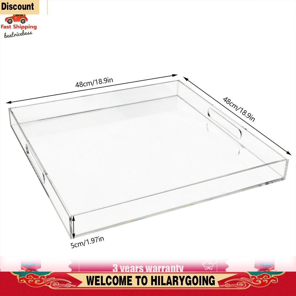 Oversized 18.9 Inch Clear Acrylic Serving Tray with Sturdy Handles