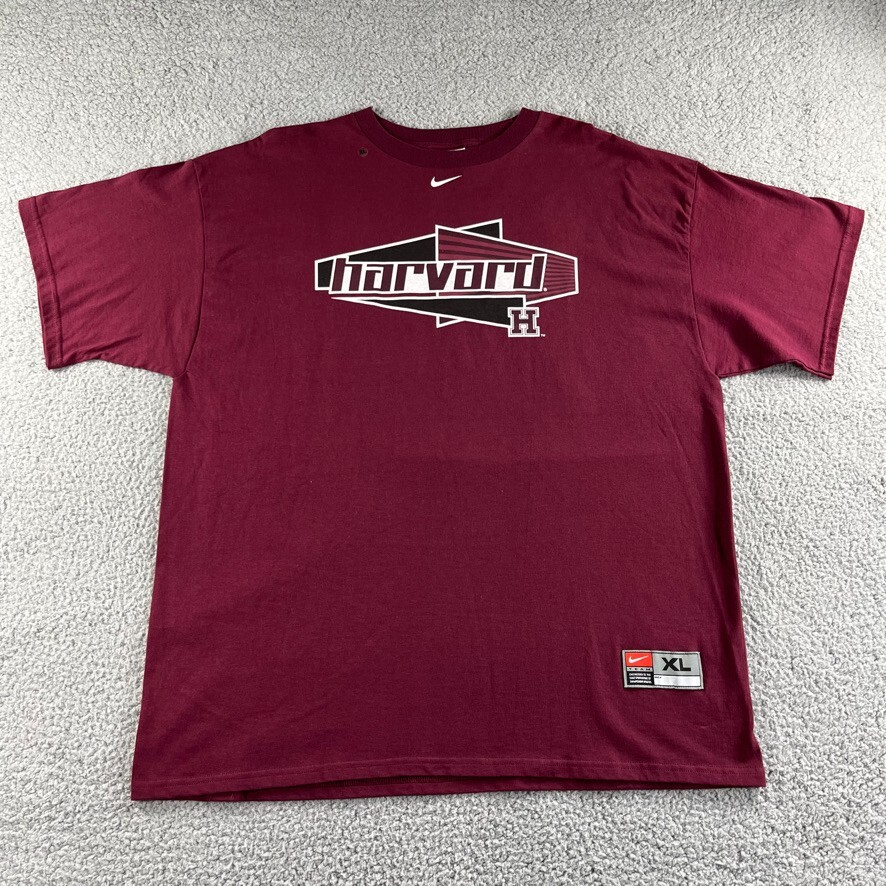 NEW Vintage NIKE Team Harvard T Shirt Adult XL Maroon Red Center Swoosh Mens