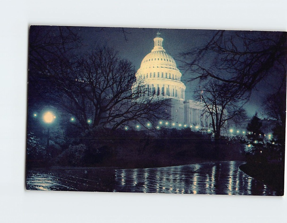 Postcard United States Capitol Building on a Rainy Night Washington DC USA