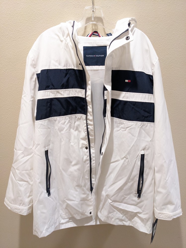 Tommy Hilfiger Men's Large Mid-Length Hooded Waterproof Performance Rain Jacket Polyester