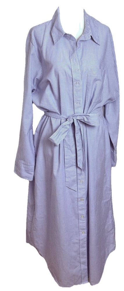 Abercrombie & Fitch XL Button Down Blue & White Striped Belted Midi Shirt Dress