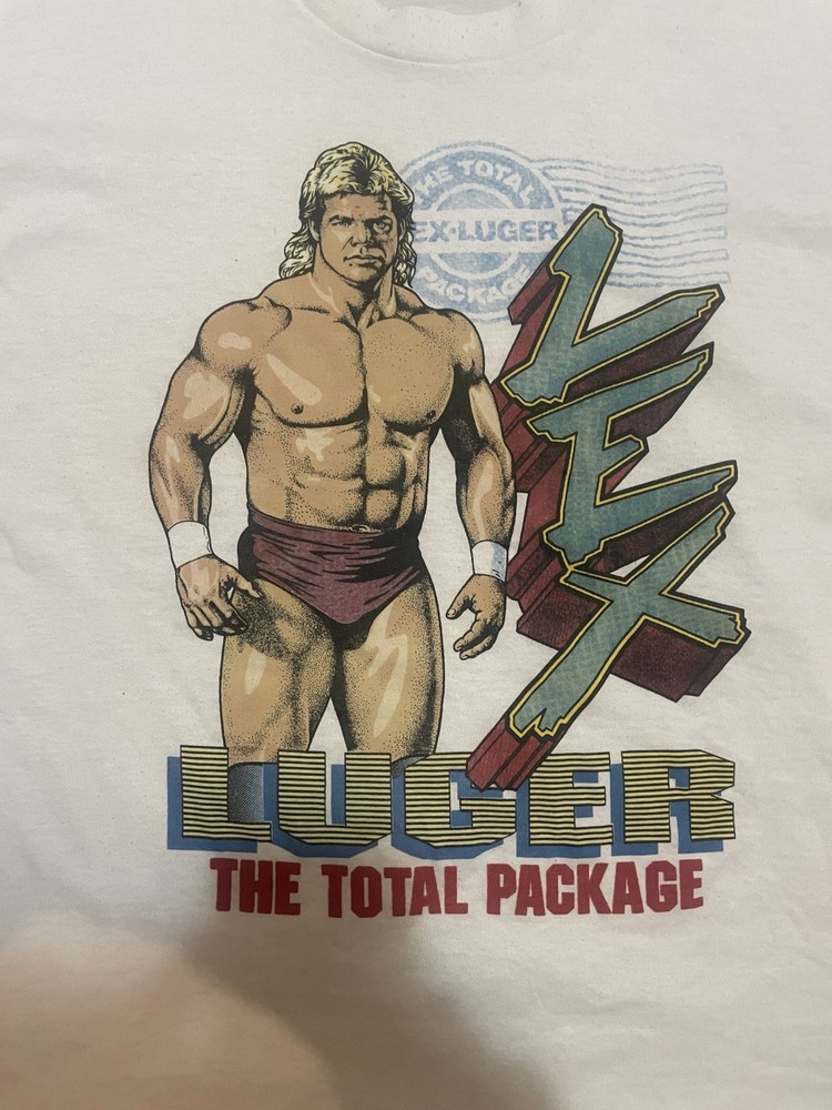 Vintage 90s Wrestling WWF Ecw Wcw Total Package Lex Luger Size XL White Shirt