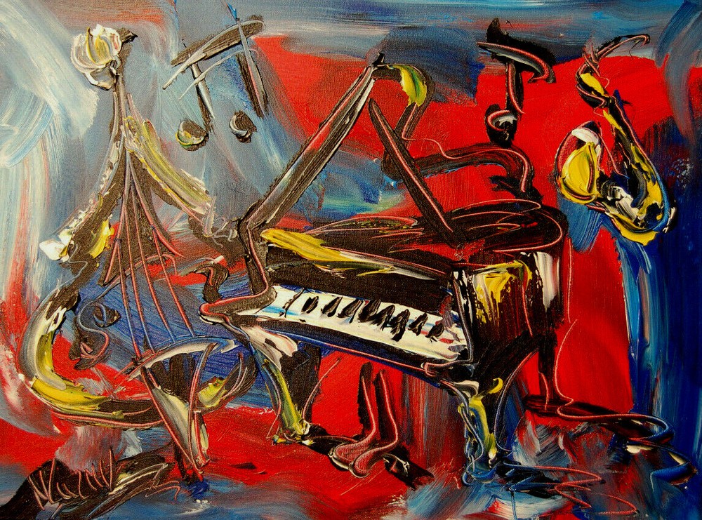 JAZZ MOOD  by Mark Kazav Original Oil Painting Wall Art Impressionism 5Y4HfvBUO