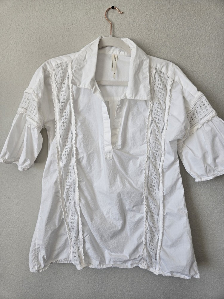 Anthropologie Women's S White Cotton Lace Balloon Sleeve Blouse
