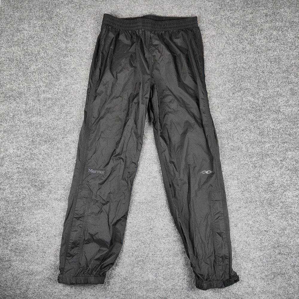 Marmot Rain Pants Mens Medium Gray Nylon Elastic Waist Hiking Trail Zip Pocket