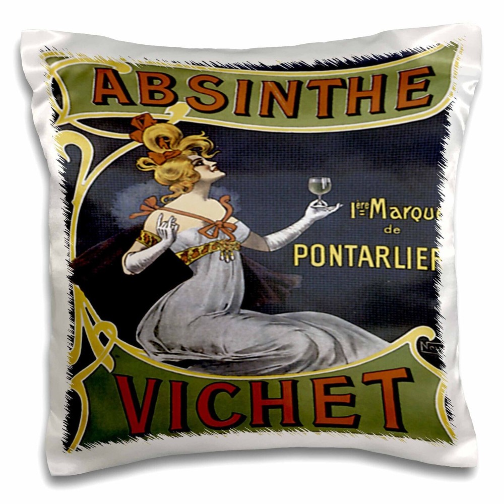 3dRose Vintage Absinthe Vichet French Liquor Advertising Poster 16x16 inch Pillo-image
