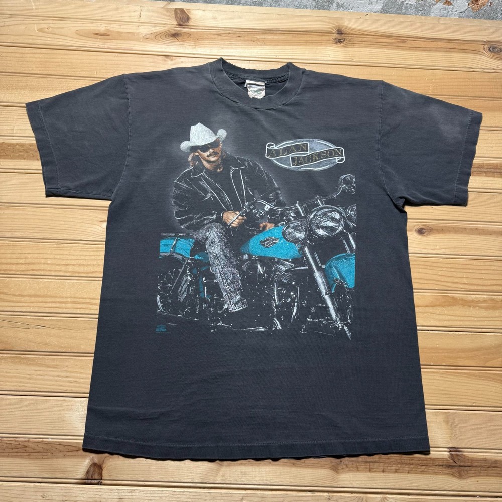 Vintage 90s Alan Jackson Harley Davidson Motorcycle Graphic Biker T-Shirt Large