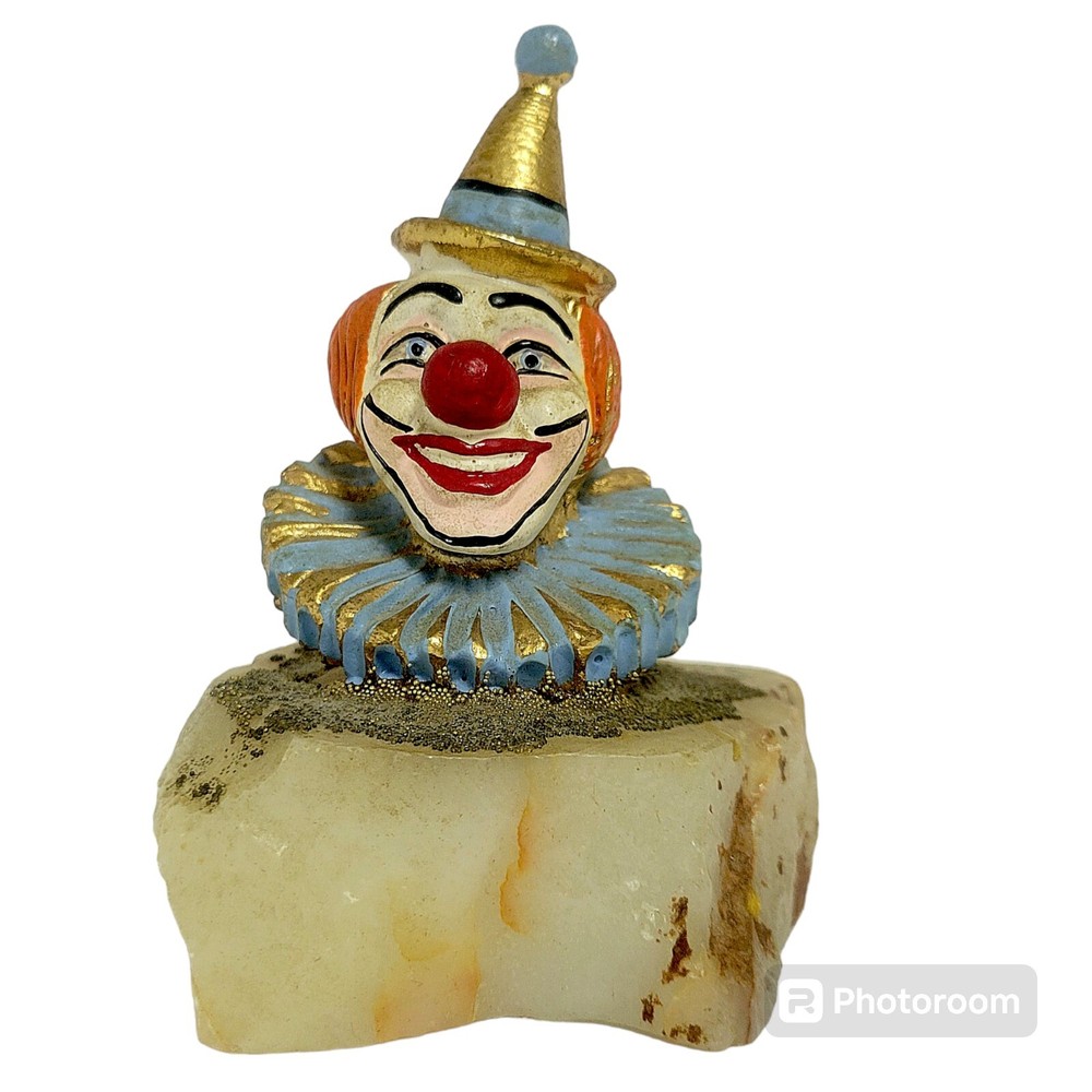 Ron Lee Clown 24k Gold Plated Hand Painted Onyx Base Bongo Hobo Circus Figurine