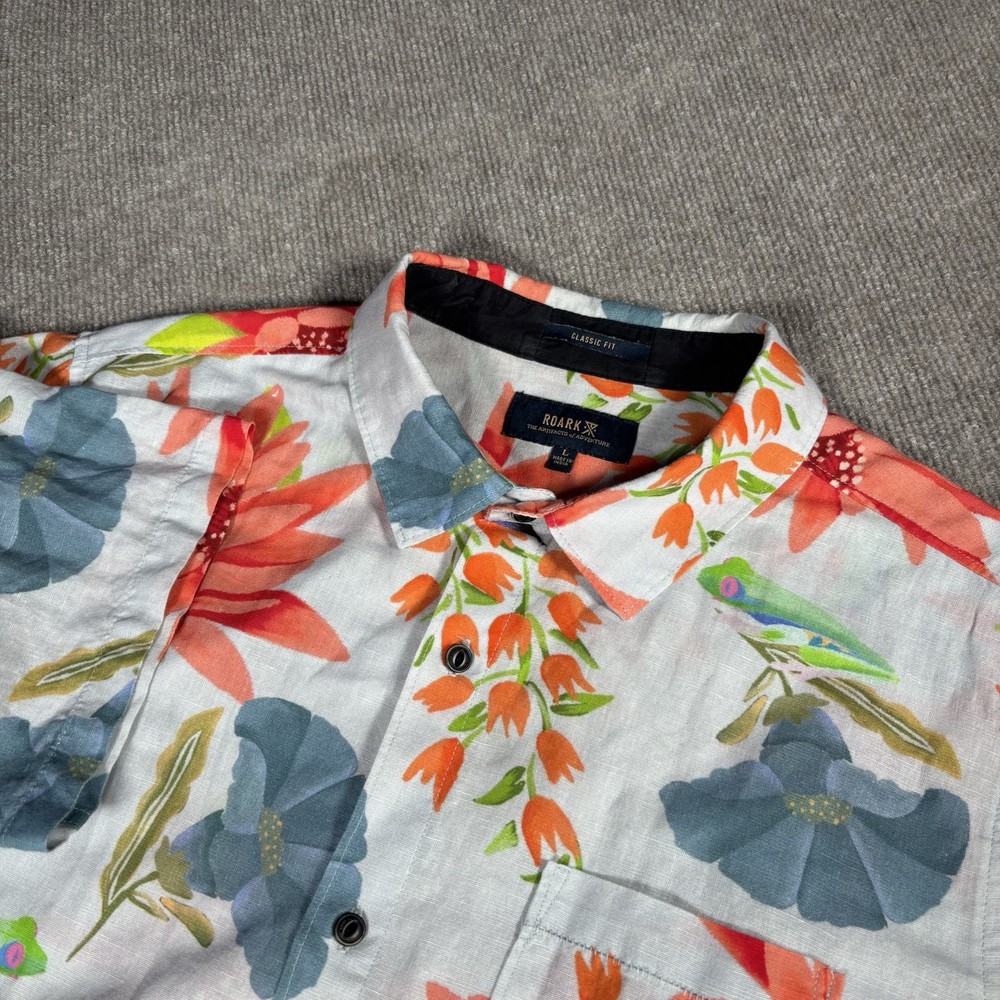 Roark Shirt Mens L Sierra Madre Journey Button Up Linen Blend Floral Tropical