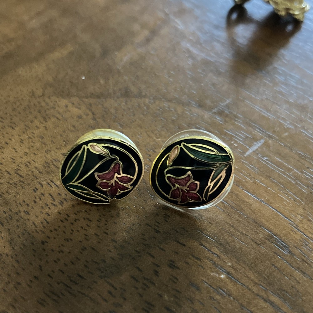 Floral Cloisonne Post Pierced Earrings Multicolor Enamel, Small