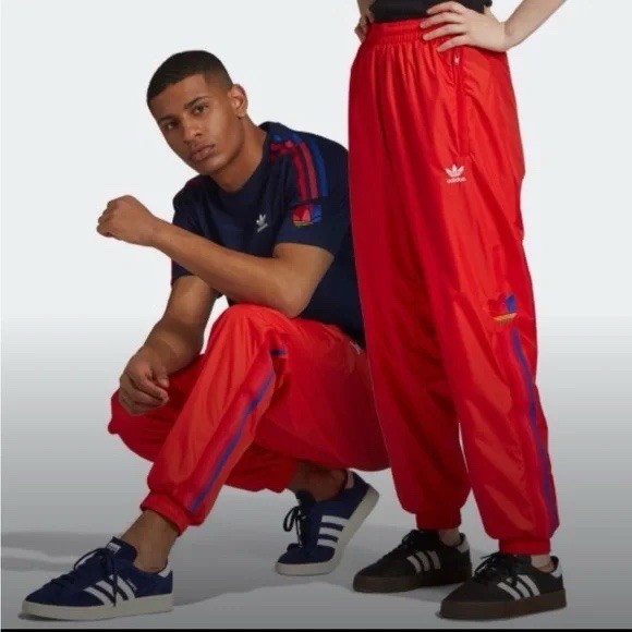 Adidas Originals 3D Trefoil Logo Track Pants Mens Size Large Striped Red