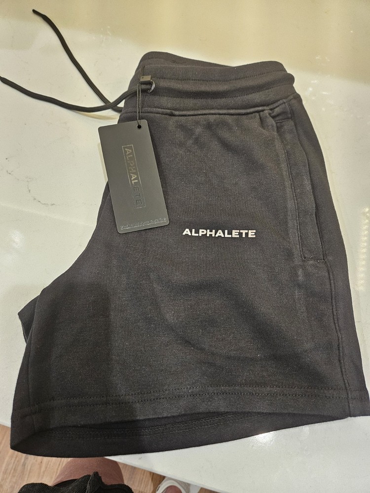 ALPHALETE Essential Core Shorts Womens Medium Black Athletic Stretch Drawstring