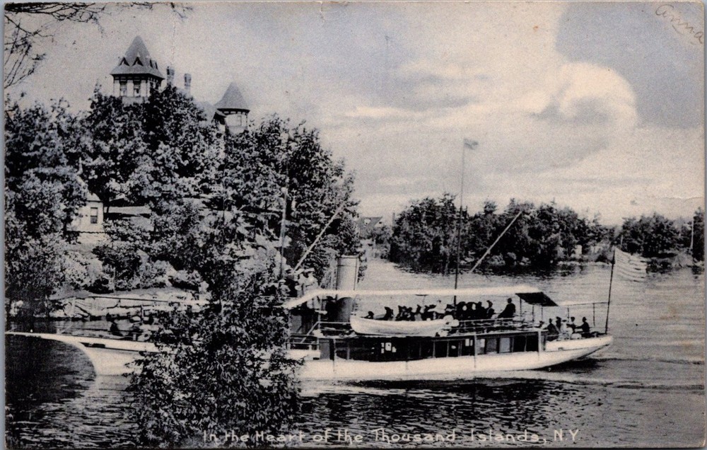 1906 Thousand Islands NY Steamboat Real Photo Postcard Clayton NY Postmark