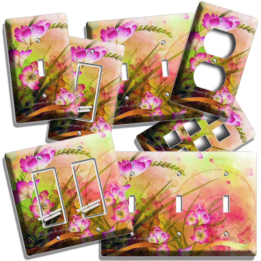 Abstract Art Wild Pink Flowers Light Switch Outlet Wall Plates Floral Room Decor-image