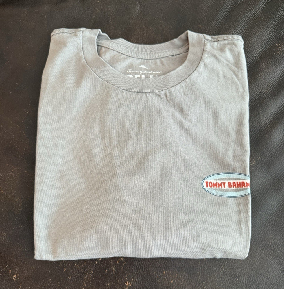 Tommy Bahama Relax Mens Large Gray Graphic Logo T-Shirt Crew Neck Cotton Knit