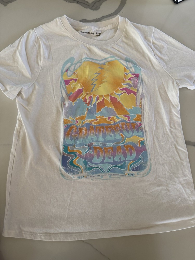 Abercrombie Kids girl White Grateful Dead Graphic Print Logo Crew T-Shirt 11/12