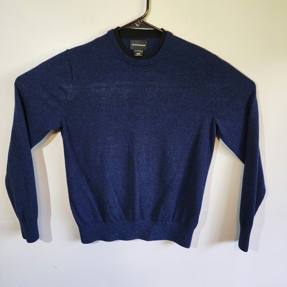 Club Monaco Mens 100% Wool Navy Blue Lightweight Long Sleeve Sweater Size Medium