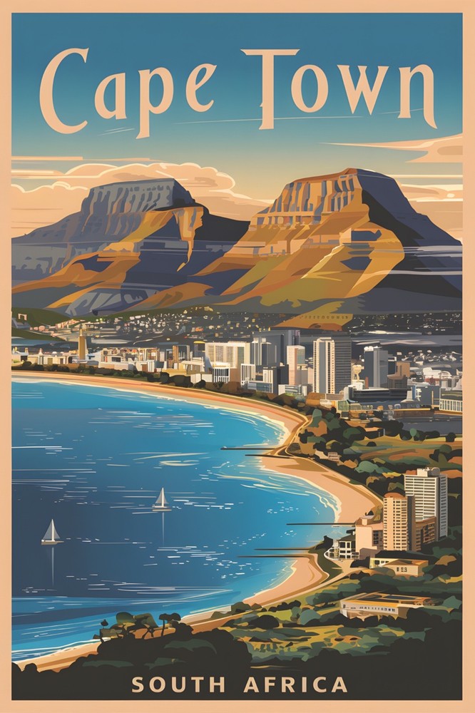 Cape Town South Africa Vintage Travel Poster Print Retro Wall Art