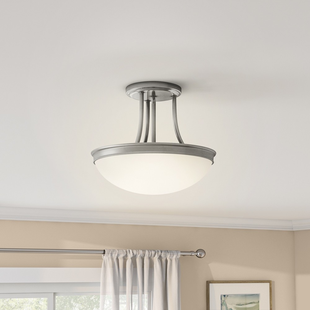 Satin Nickel Transitional 3-Light Semi Flush Mount Ceiling Light