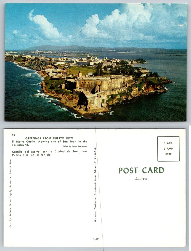 El Morro Castle San Juan Puerto Rico Aerial View Chrome Postcard Vintage