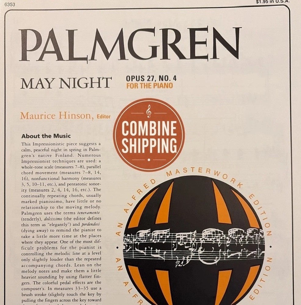 Palmgren May Night Op. 27 No. 4 Alfred Masterworks Piano Sheet Music