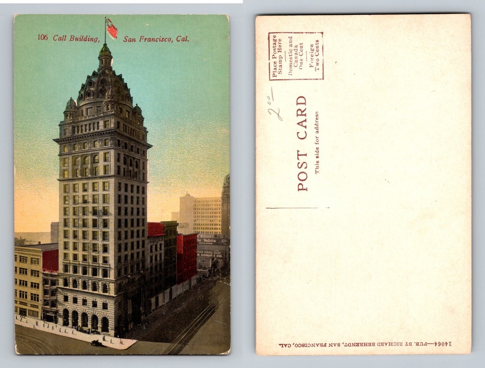 San Francisco, CA-California, Call Building Dome Tower Street Vintage Postcard