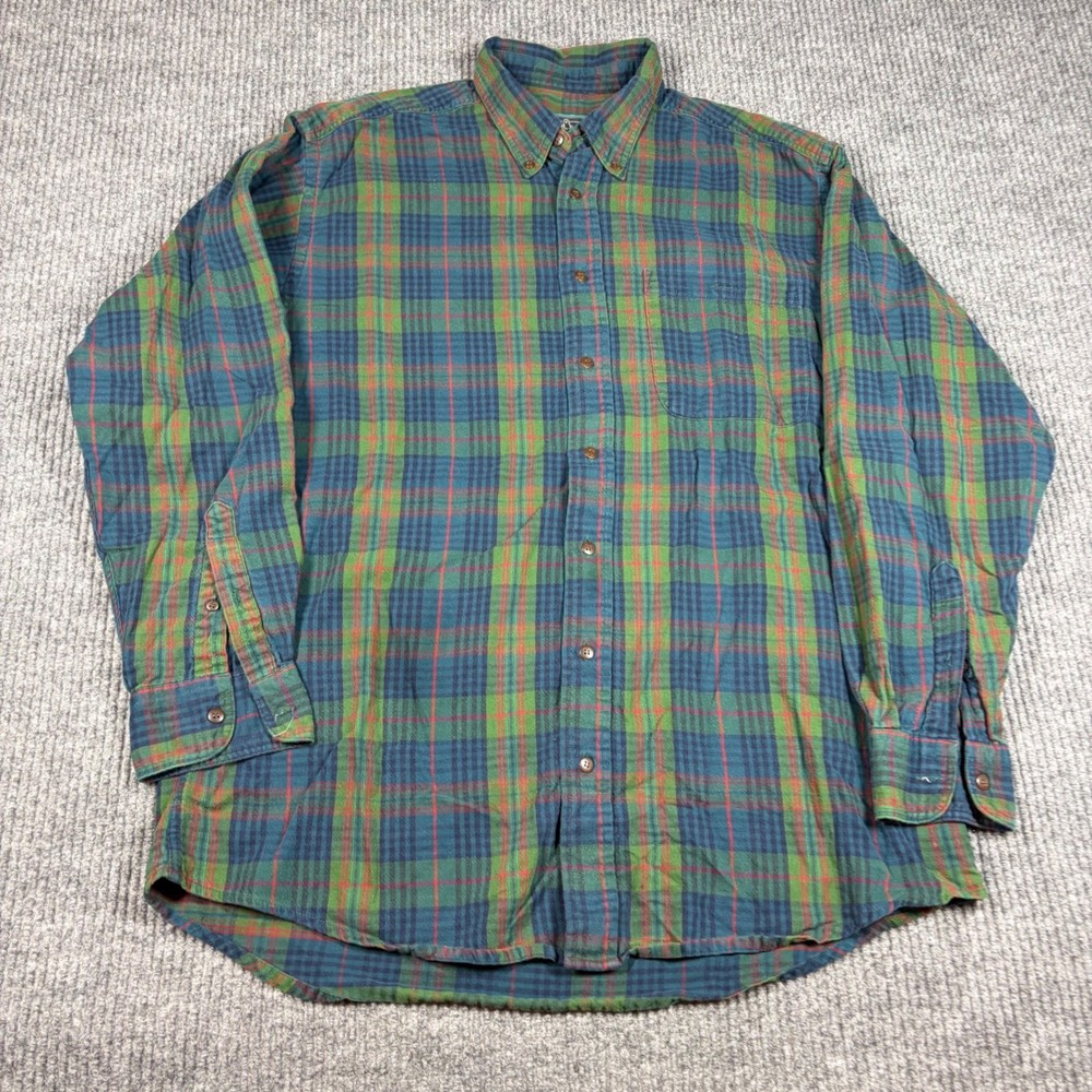 Woolrich Shirt Mens L Green Blue Plaid Flannel Button Down Cotton L Long Slv