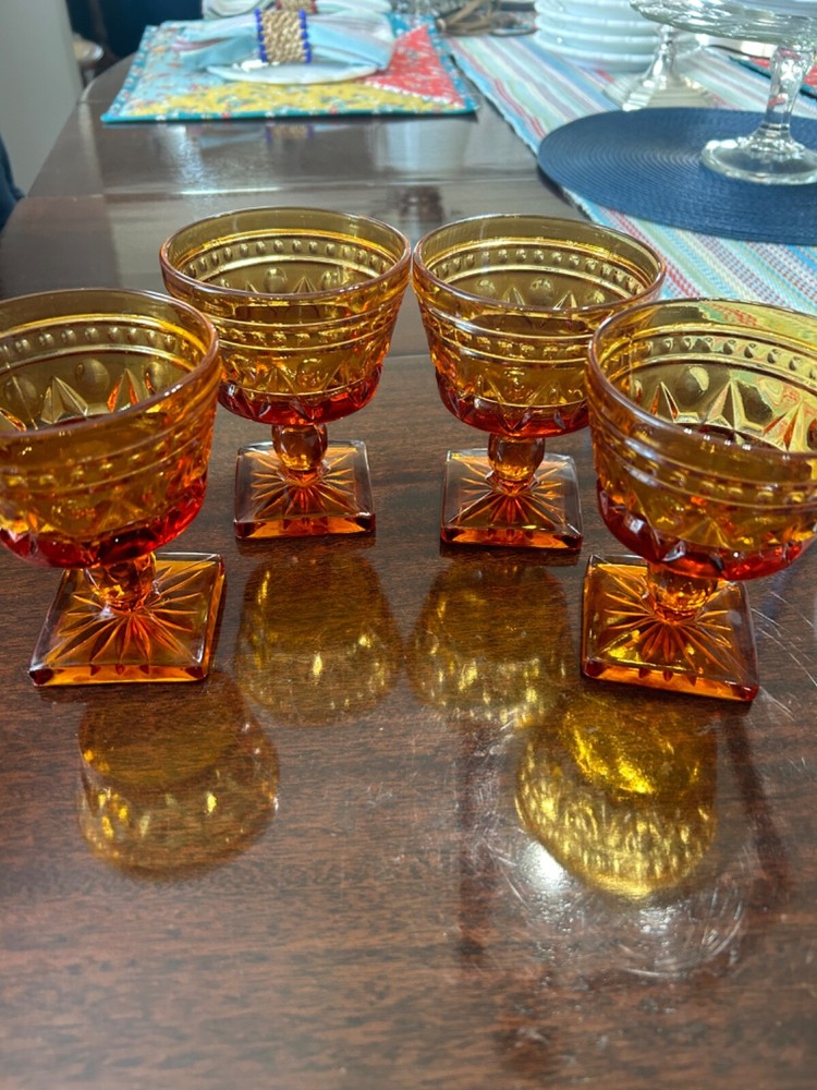 Vintage Indiana Glass Colony Park Lane Amber Footed Sherbet Berry Water Glass 4