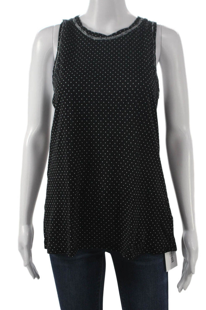 Stateside Women Basic Sleeveless Polka Dot Supima Cotton Tank Black Size MFree Shipping in US $100+ Orders | $6.95 Orders Below
