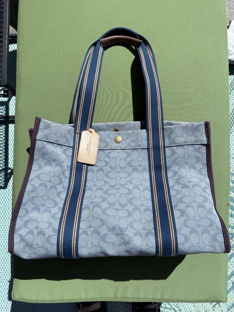 Pre Owned Coach Jacquard Spin Tote 42 - Blue, Purple, Yellow