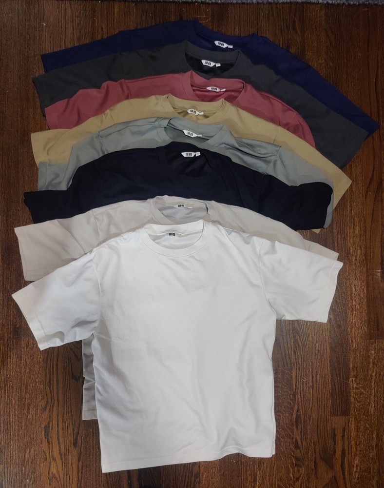 Lot of 8 Uniqlo AIRism Cotton Crew Neck Oversized T-Shirt Mens Six L + One XL