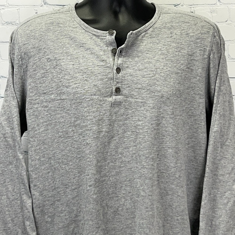 Vince Henley T Shirt Long Sleeve Cotton Heathered Gray Mens XL X-Large