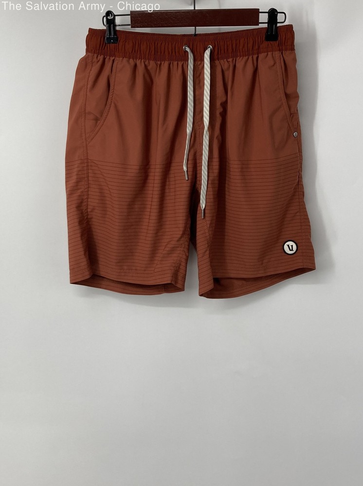 Vuori Mens Burnt Orange Striped Drawstring Waist Pockets Athletic Shorts No Size