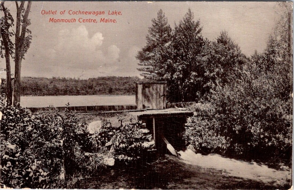 1908, Outlet of Cochnewagan Lake, MONMOUTH CENTRE, Maine Postcard