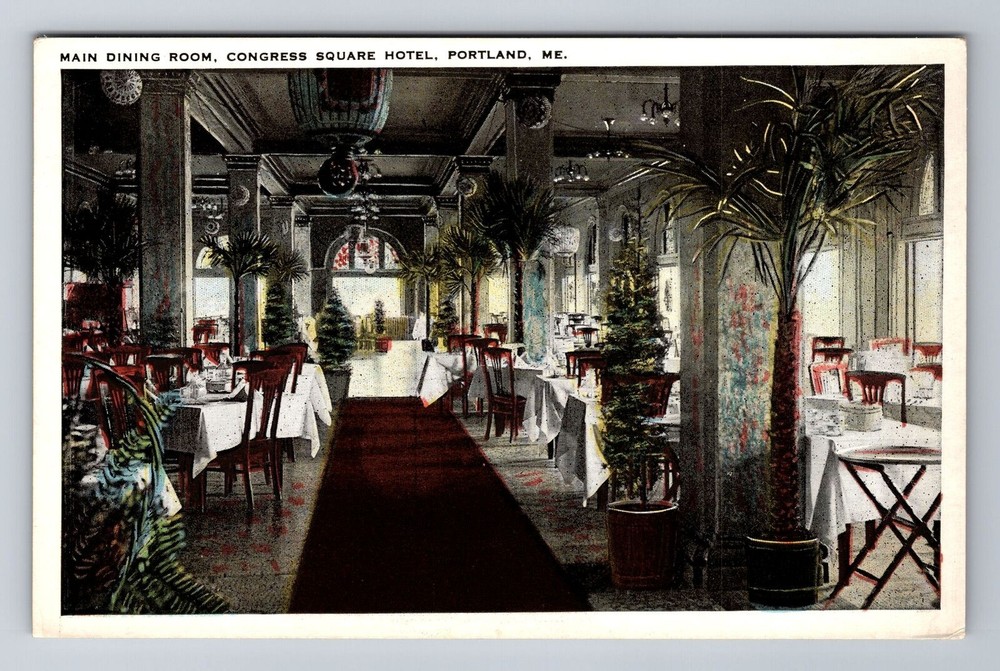 Portland ME-Maine, Congress Square Hotel Dining Room, Antique Vintage Postcard