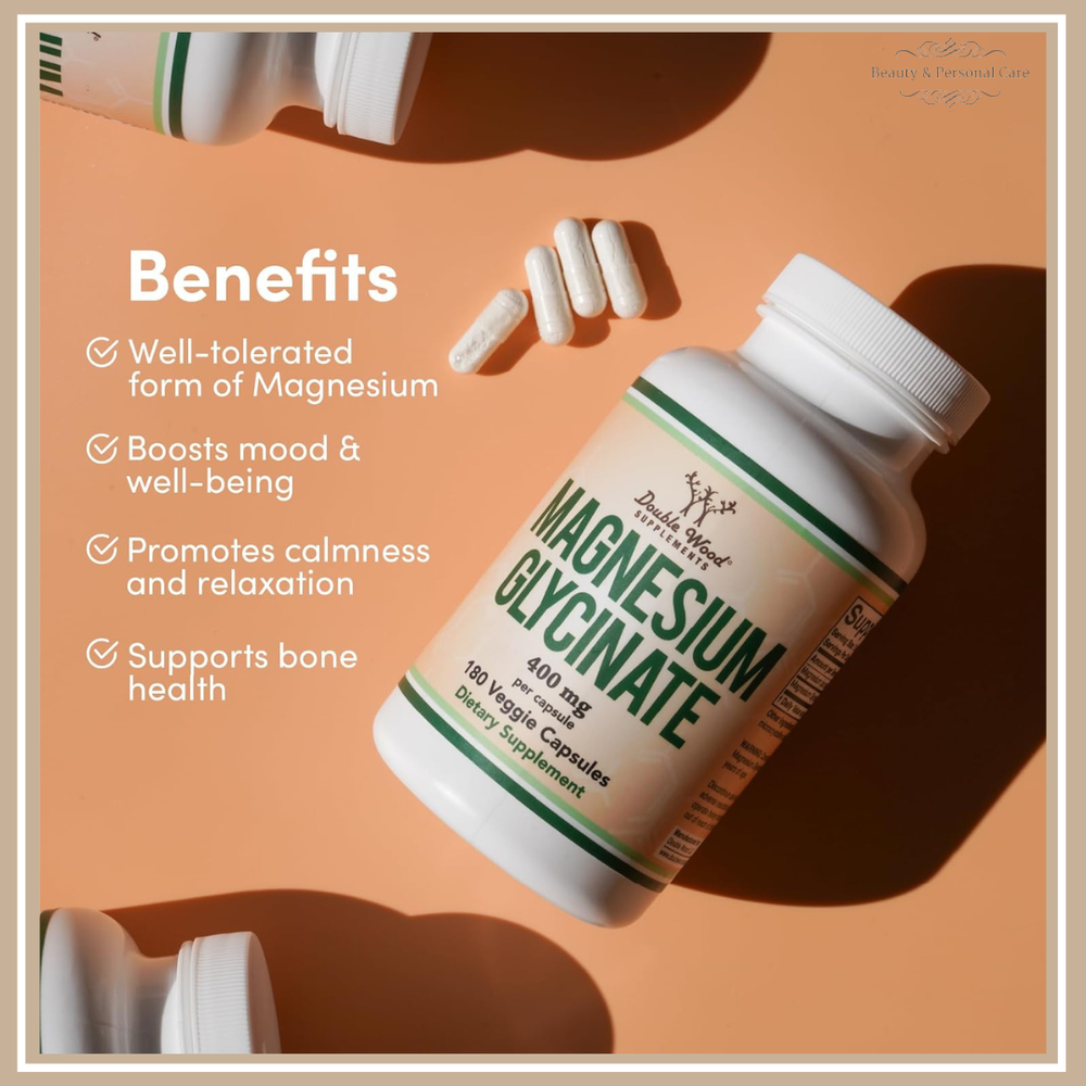 Magnesium Glycinate 400mg High Absorption 180 Vegan Non-GMO Capsules
