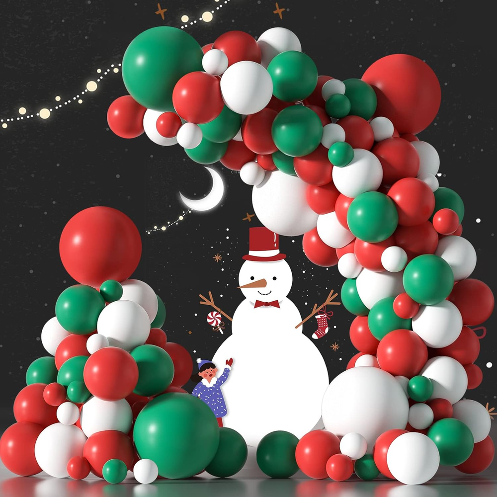 Christmas Balloons Garland Kit 96 PCS 5/12/18 Inch Green and Red and White Ballo