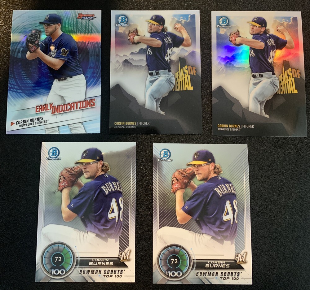 Corbin Burnes 5 Card lot Bowman Chrome Milwaukee Brewers Cy Young Winner Star