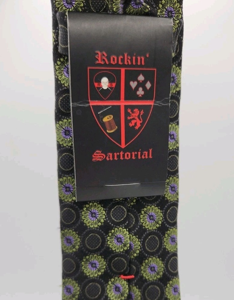 HTF Rare Rockin Sartorial Black Medallion Mens Tie 100% Silk Italy  60