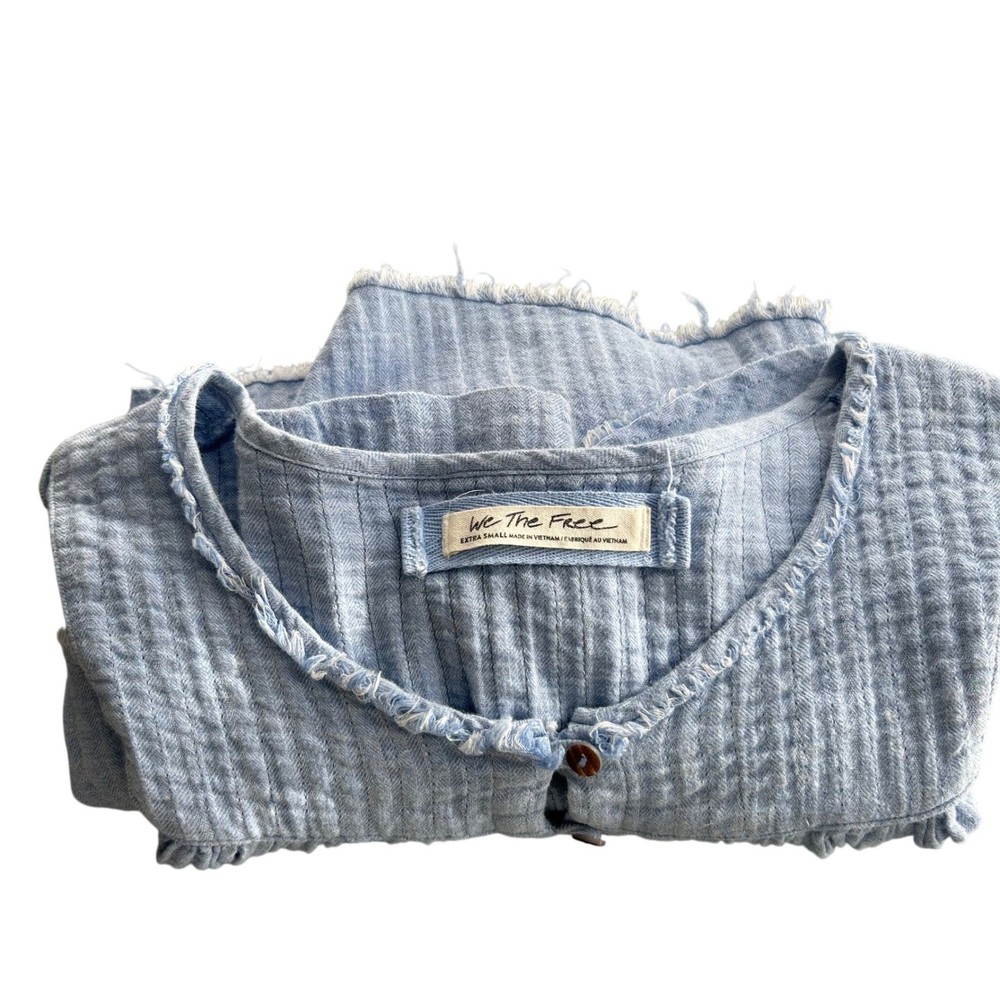 We The Free Free People Blue Cotton Gauze Boho Babydoll Henley Blouse XS Peasant
