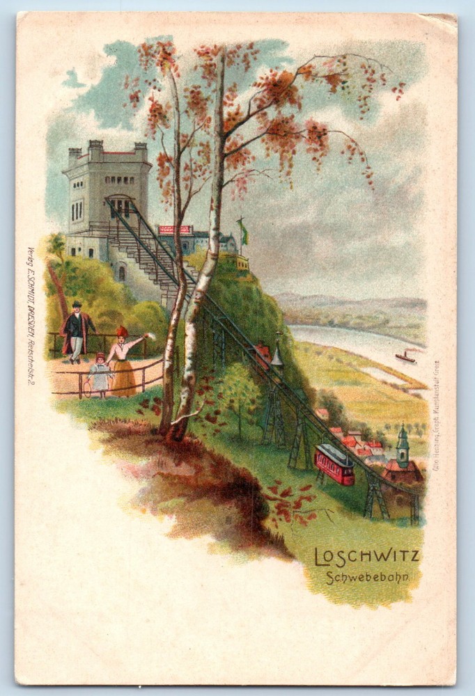 Dresden Saxony Germany Postcard Loschwitz Suspension Railway c1905 Antique