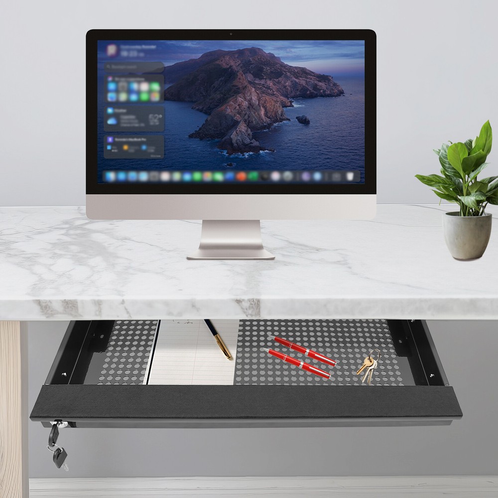 Under Desk Mounted Sliding Pull-out Drawer Drawer Storage Organizer Drawer W/Key