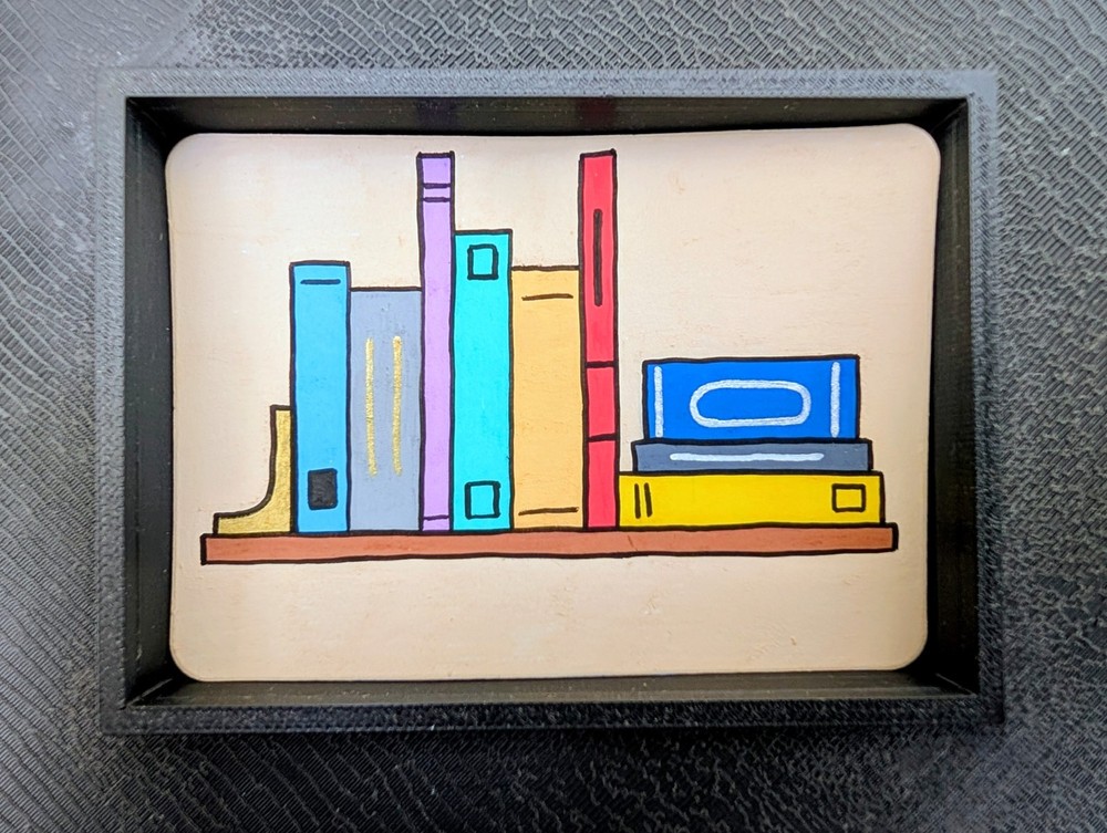 ACEO Original Hand Painted Acrylic Book Shelf Library Art Card