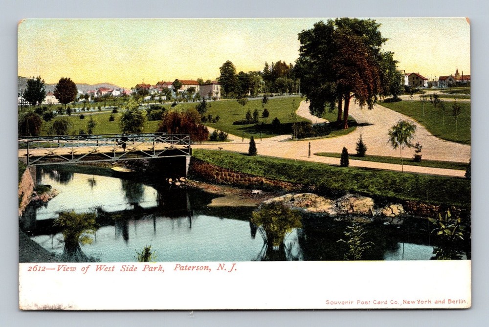 Vintage West Side Park Paterson NJ Souvenir Postcard Scenic Bridge