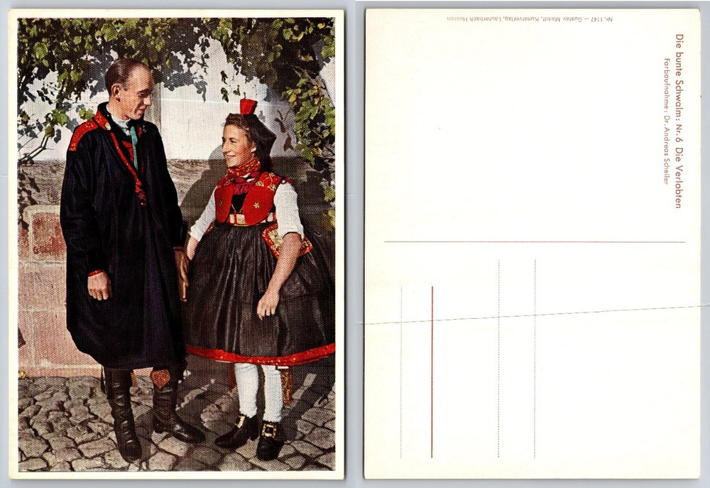 Schwalm Hessen Folk Costume Postcard - Die Verlobten Engaged Couple