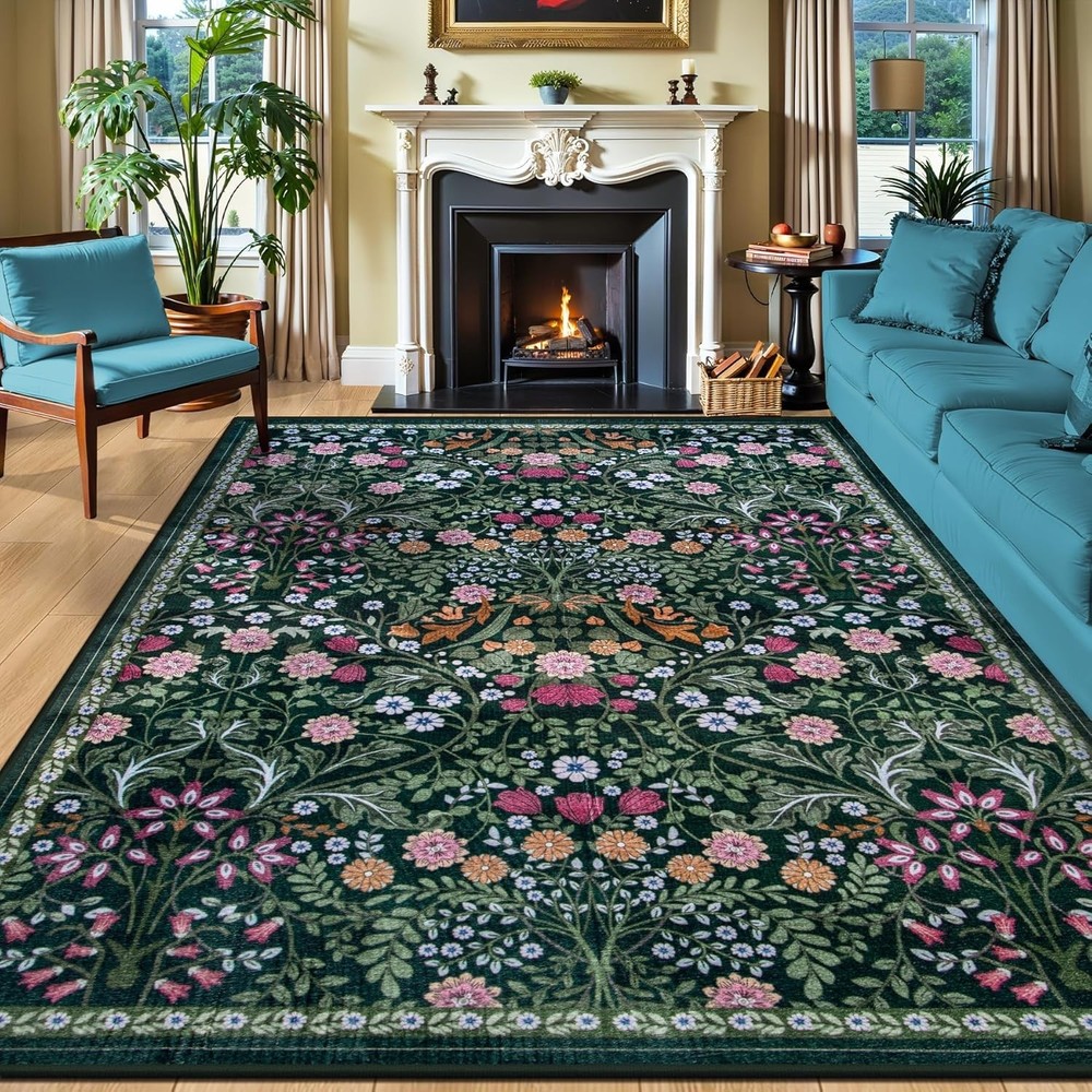8x10 Area Rugs Living Room Floral Washable Rug Vintage Large Soft Boho Non-Slip
