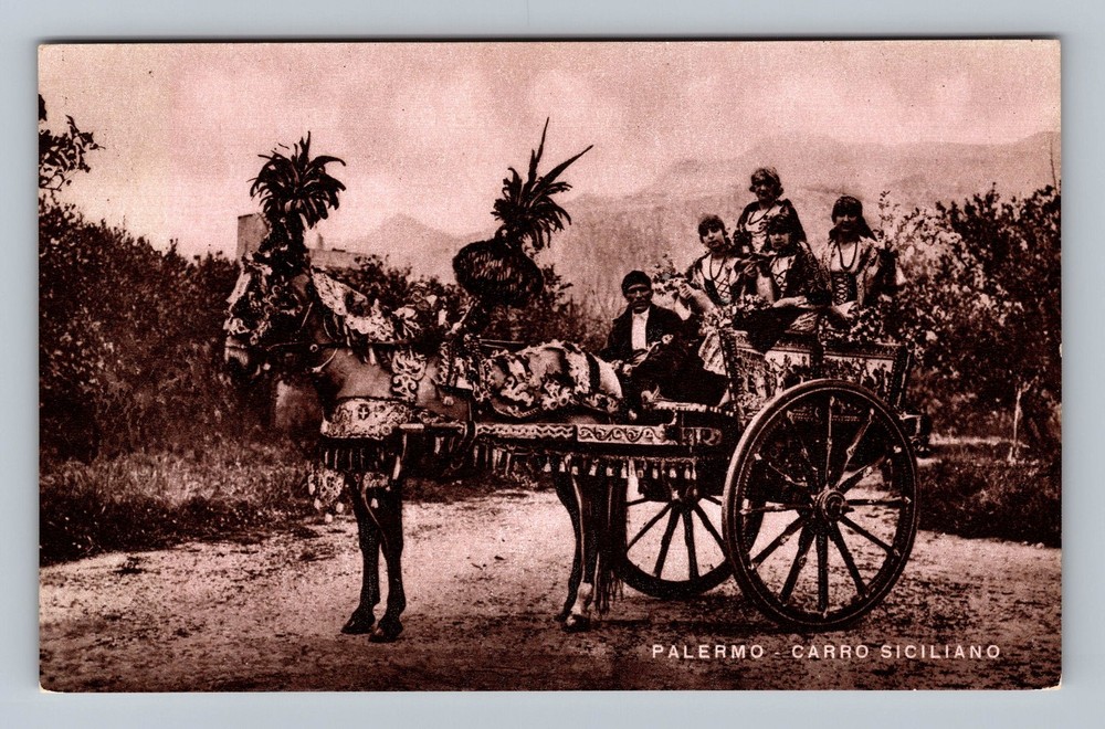 Italy- Palermo Sicilian Cart & Performers Old Postal Card View Vintage Postcard